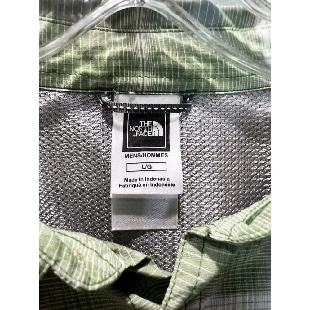 The North Face Men's L Short Sleeve‎ Shirt Green White Plaid Vented Hiking Nylon